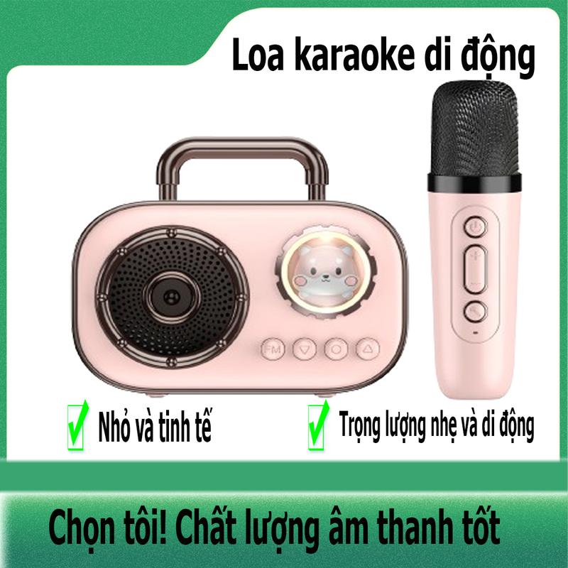Loa bluetooth không dây máy hát karaoke, với 2 micro, sạc mini xách tay loa, dễ thương phong cách, điện thoại di động và máy tính hai mục đích, bạn có thể chọn số lượng micro, một loa bluetooth chọn  Led  Nghe Nhạc Chống Nước