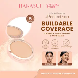 Hanasui Perfect Fit Powder Foundation - Bedak Padat Compact dengan Perfect Coverage Ringan Tahan Lama & Soft Matte Natural Finish 90gr BPOM NA18210300487