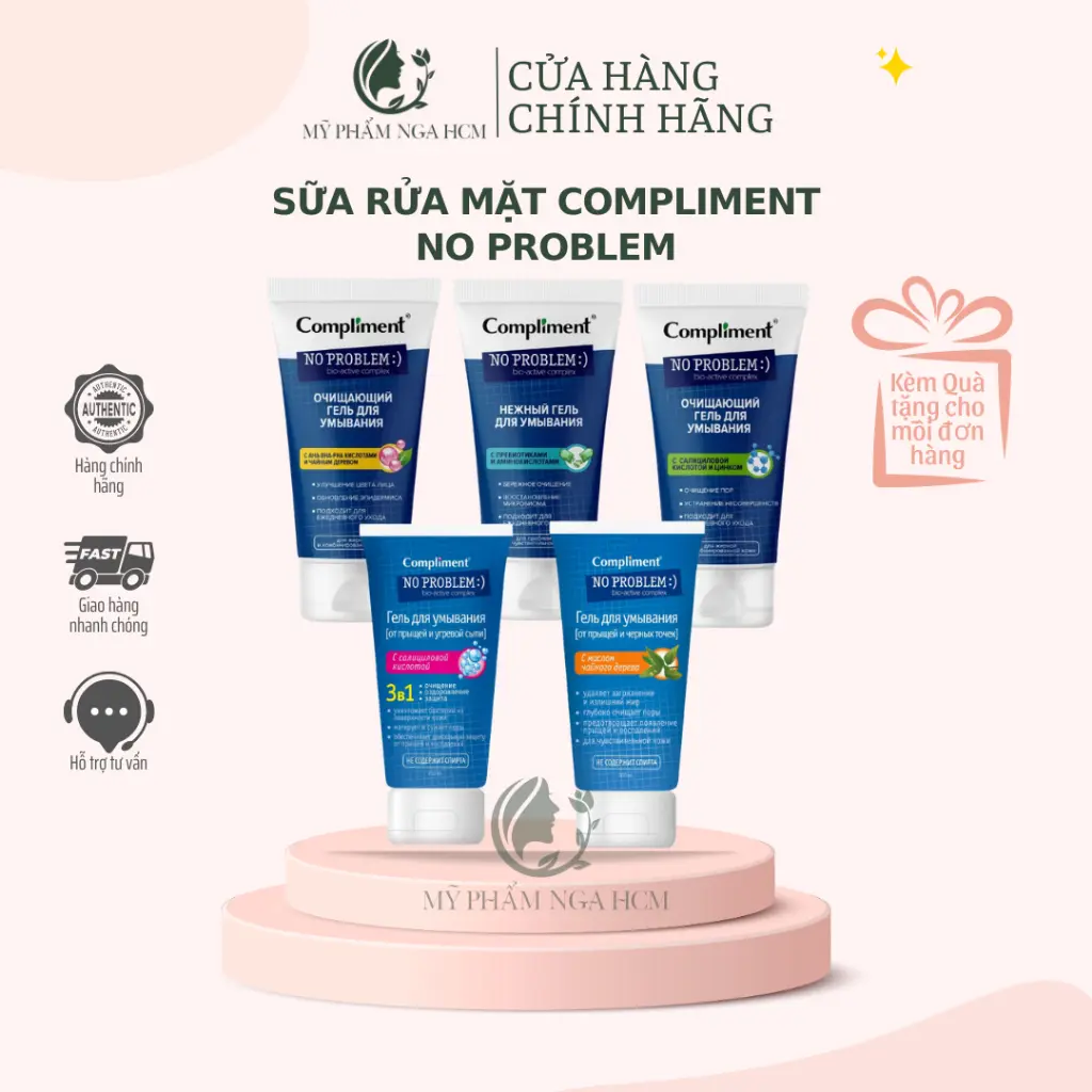 Sữa Rửa Mặt Compliment No Problem Tinh chất trà & Salicylic Acid 3in1