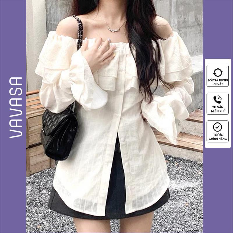 Áo Trễ Vai Phối Bèo Tay Dài , Áo Sơmi Kiểu Nữ Dài Tay Trễ Vai Siêu nữ tính ( có bigsize) LALYTa SM88