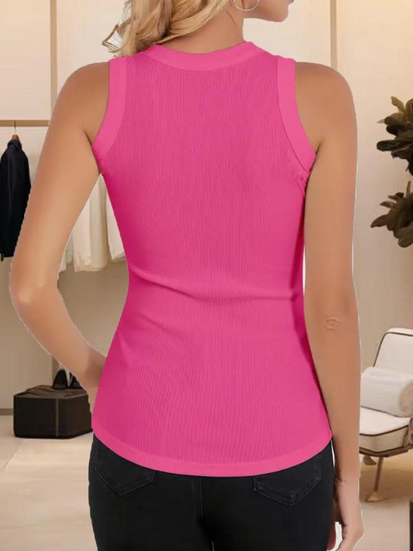 Women's Letter Print Round Neck Tank Top, Casual Sleeveless Crew Neck Top for Summer, Ladies Clothes for Daily Wear, Socks 1