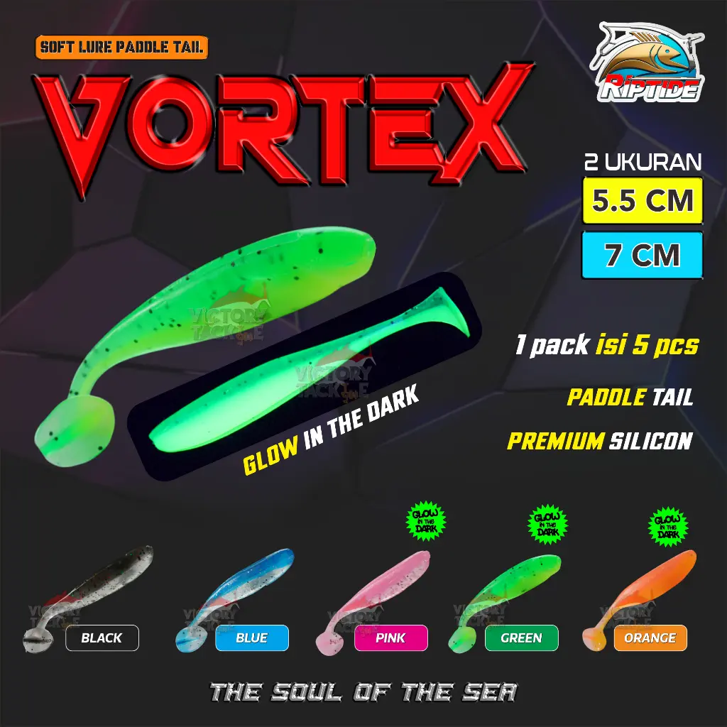 RIPTIDE VORTEX Soft Lure Paddle Tail 5.5CM 7CM Umpan Pancing Casting Bahan Karet Kenyal Soft Lure Victory Tackle Online