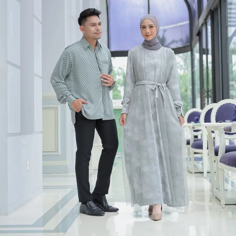 SHAWWAL EID SERIES Couple Pasangan Pistachio Untuk Lebaran Bahan Armany silk Busui Friendly Baju Ibu Mewah Muslim Gamis Koko 3
