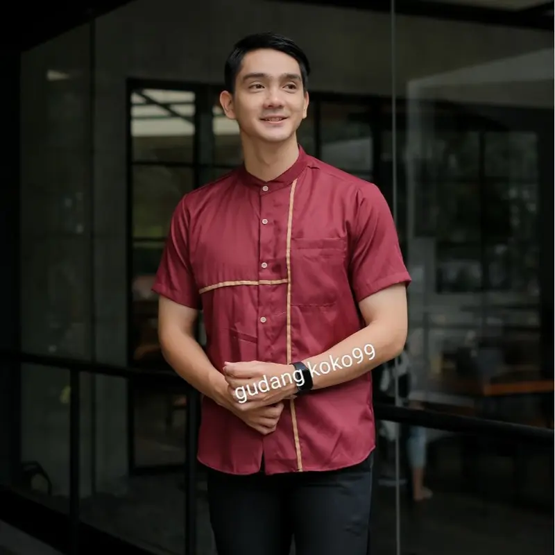baju koko pria dewasa terbaru lengan pendek MOTIF QATAR katun muslim kurta 3