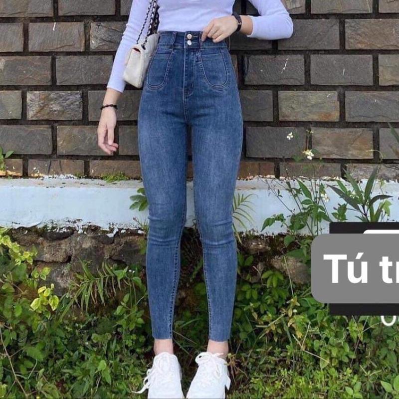 QUẦN JEANS ÔM TÚI TRÒN cạp siêu cao  co dãn 4 chiều siêu hack dáng,                            / Nữ Women Pants