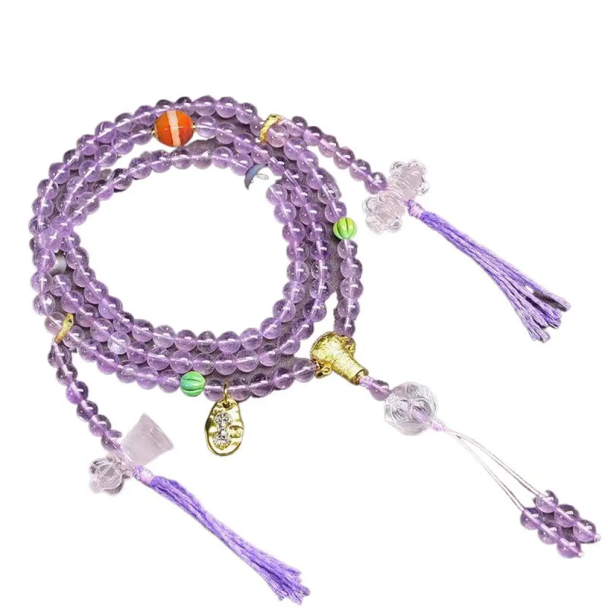 Natural Amethyst 108 Beads Buddhist Prayer Beads Tibetan Style Multi-circle Bracelet White Crystal Dzi Stone Turquoise Accessories