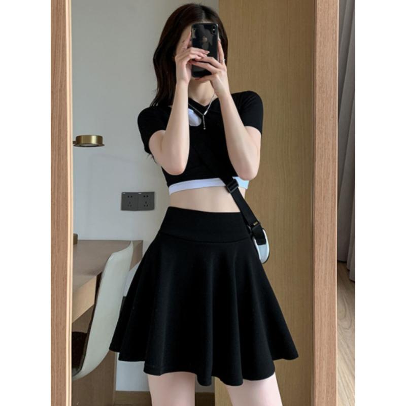 Elastic Waist Pleated Skirt Large Size Extra Short Bubble Non-Lined Stretch Skirt Pleated Skirt for Plump Girls Womenswear Bottom Lingerie Comfort 3