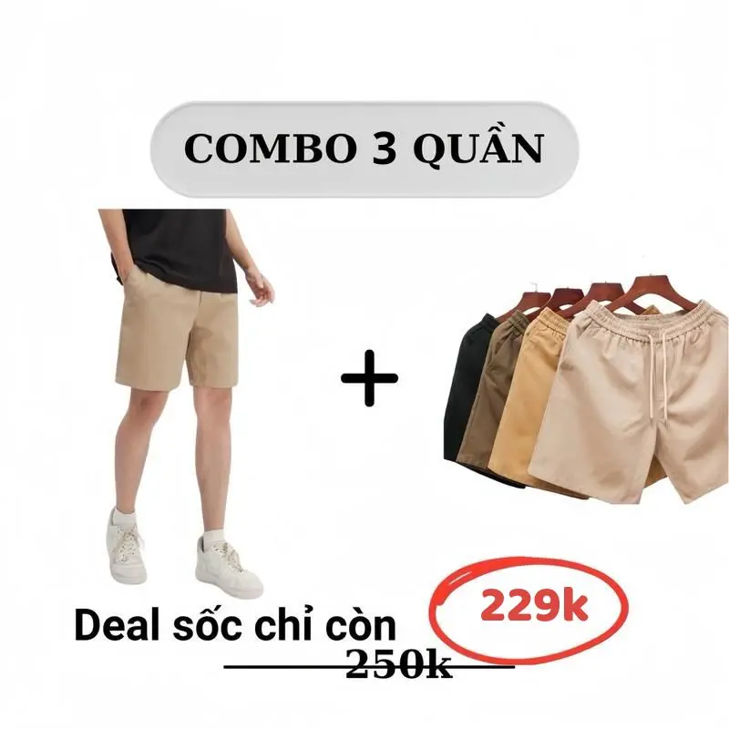 COMBO 3 Quần Short Kaki Nam Cạp Chun Dây Rút Việt Minh MAN Menswear Có Túi Quần Lửng