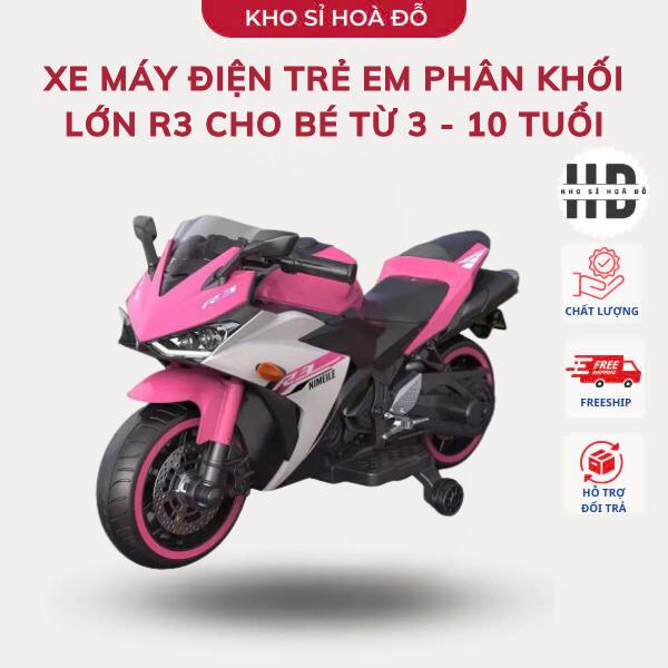 Xe máy điện trẻ em phân khối lớn R3 cho bé từ 3-10 tuổi, có bánh phụ, nhạc đèn kèm ắc quy và sạc. Đồ Chơi