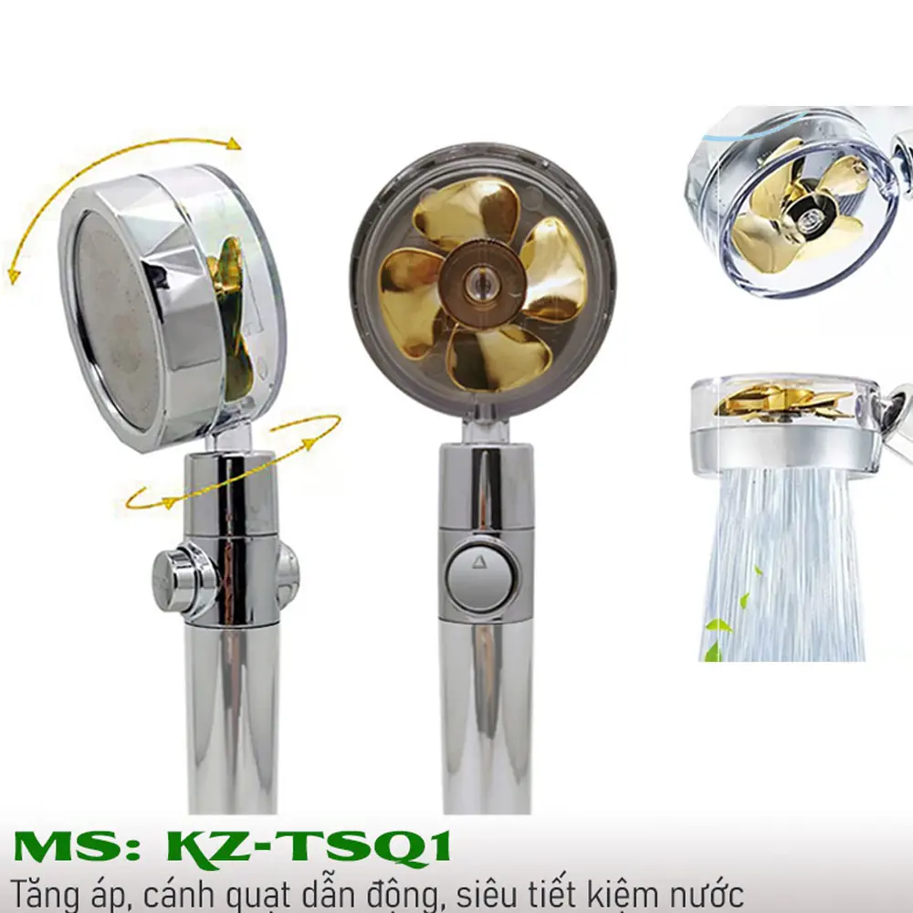 Bộ vòi sen tăng áp thiết kế cánh quạt xoay 360 độ, tăng 300% lực đẩy nước có khóa trên tay cầm