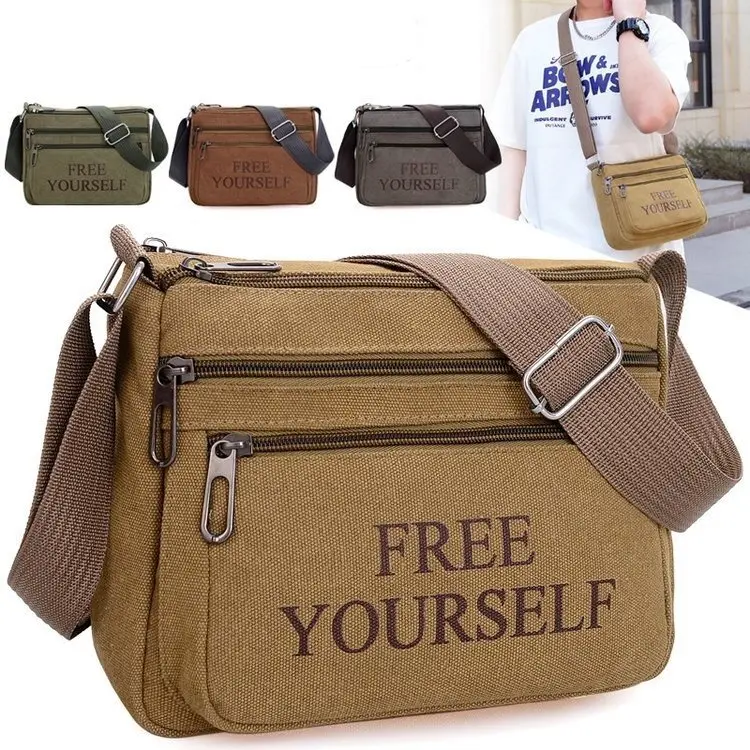(w124)กระเป๋าสะพายข้างผู้ชาย yourself ผ้าแคนวาส 4ซิป ugetbag