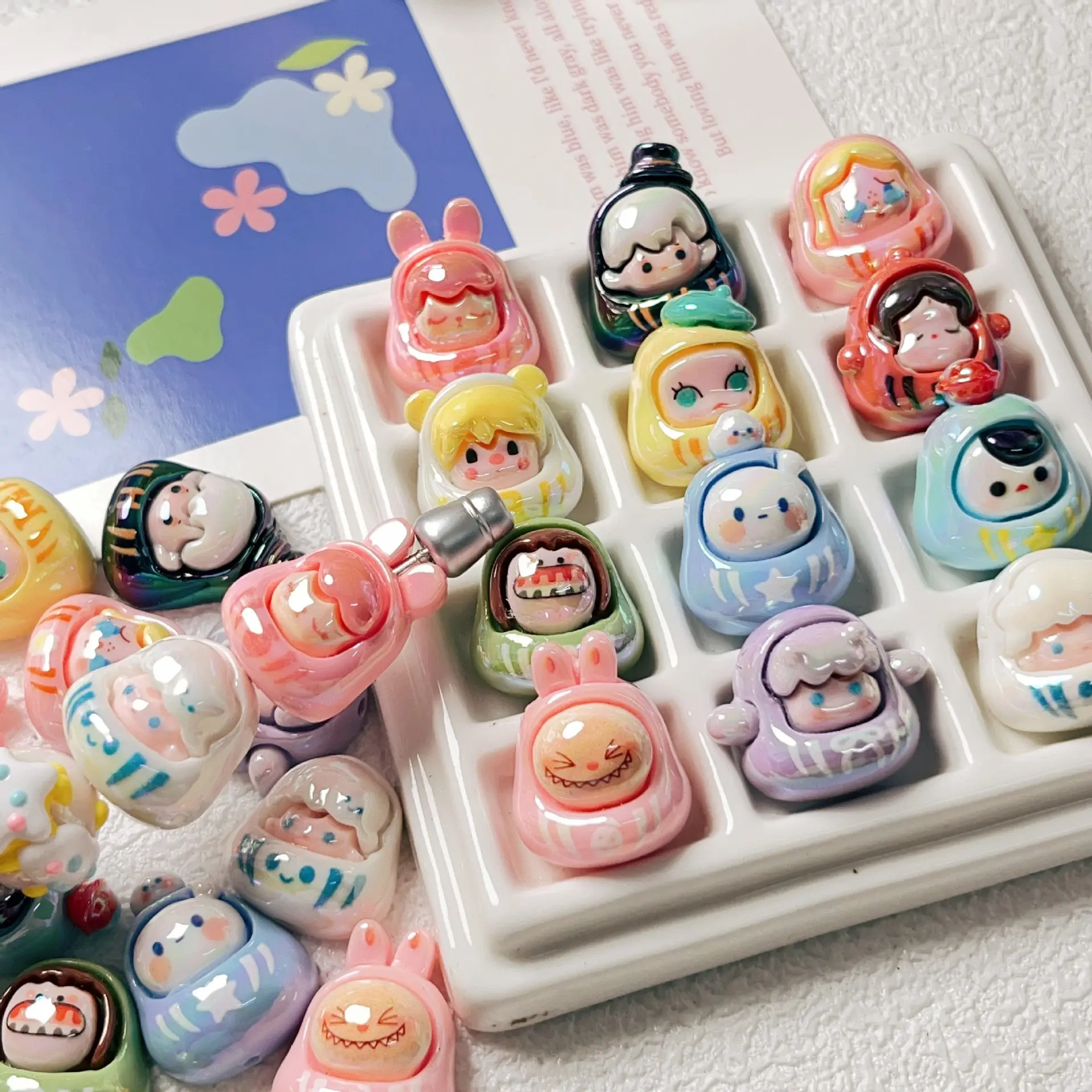 1PC High goods uv bright color three-dimensional cartoon MOE Dharma straight hole beaded diy mobile phone chain key chain material accessories