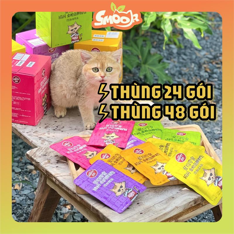 THÙNG 48 GÓI Pate Wanpy Happy 100 Gói 70Gr - Thức Ăn Cho Mèo Dạng Soup Với Thành Phần Chính Cá Và Gà - Nguyên Liệu Tự Nhiên Tăng Cường Hệ Miễn Dịch