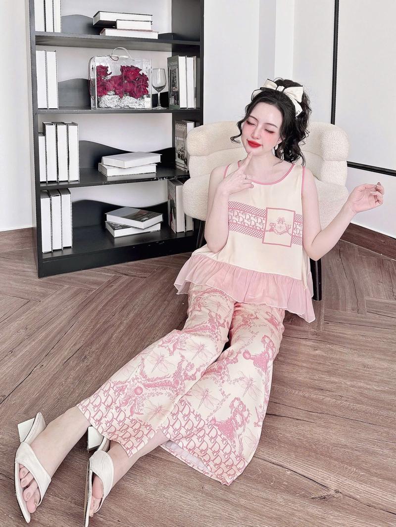 Product Introduction of Đồ bộ nữ dễ thương thiết kế tay sát nách form baby doll tiểu thư chất lụa latin tơ tằm mịn mát freesize dưới 60kg 9
