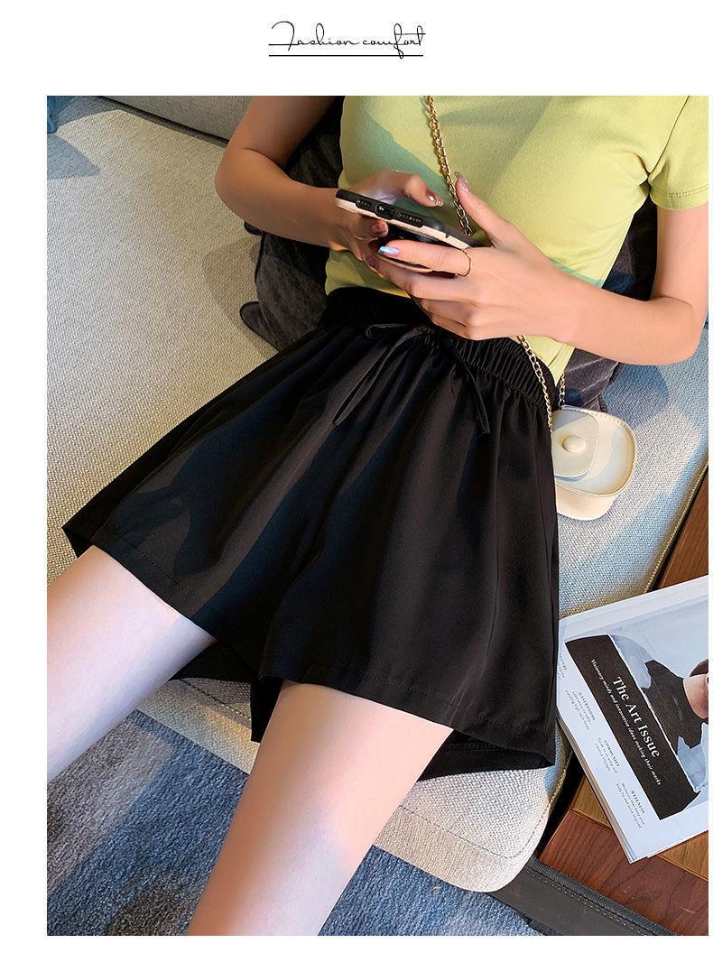 Product Introduction of Ice Silk Shorts for Women, Summer Thin Wide-Leg Casual A-Line Shorts, Versatile High-Waisted Home Three-Quarter Shorts for Women, Trendy Outdoor Wear 25