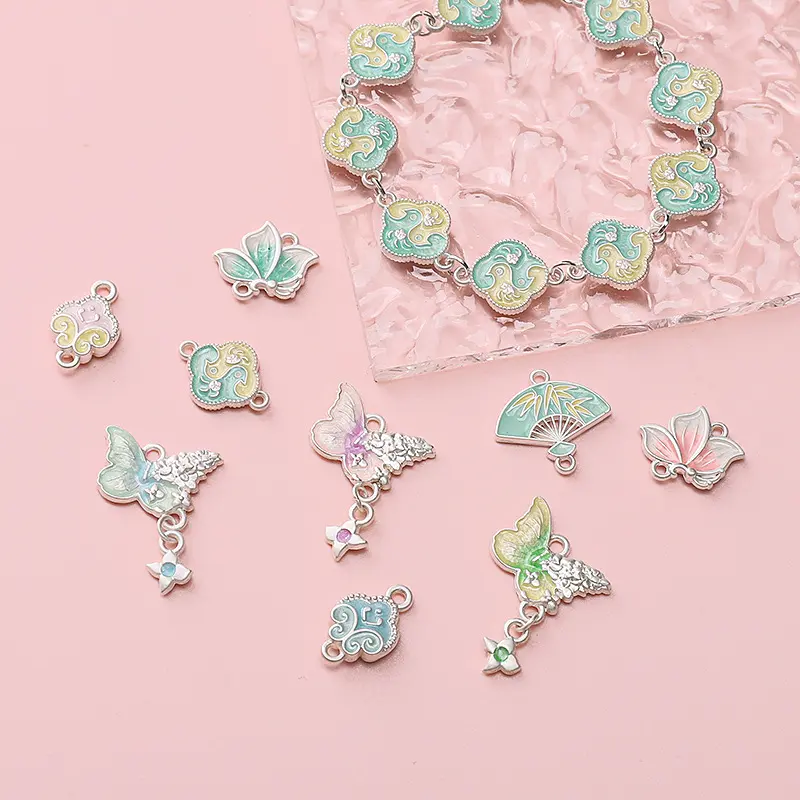 Alloy Silver Cartoon Jewelry Accessories Butterfly Cloud Beads DIY Phone Chain Necklace Bracelet Handmade Ancient Style Wholesale
