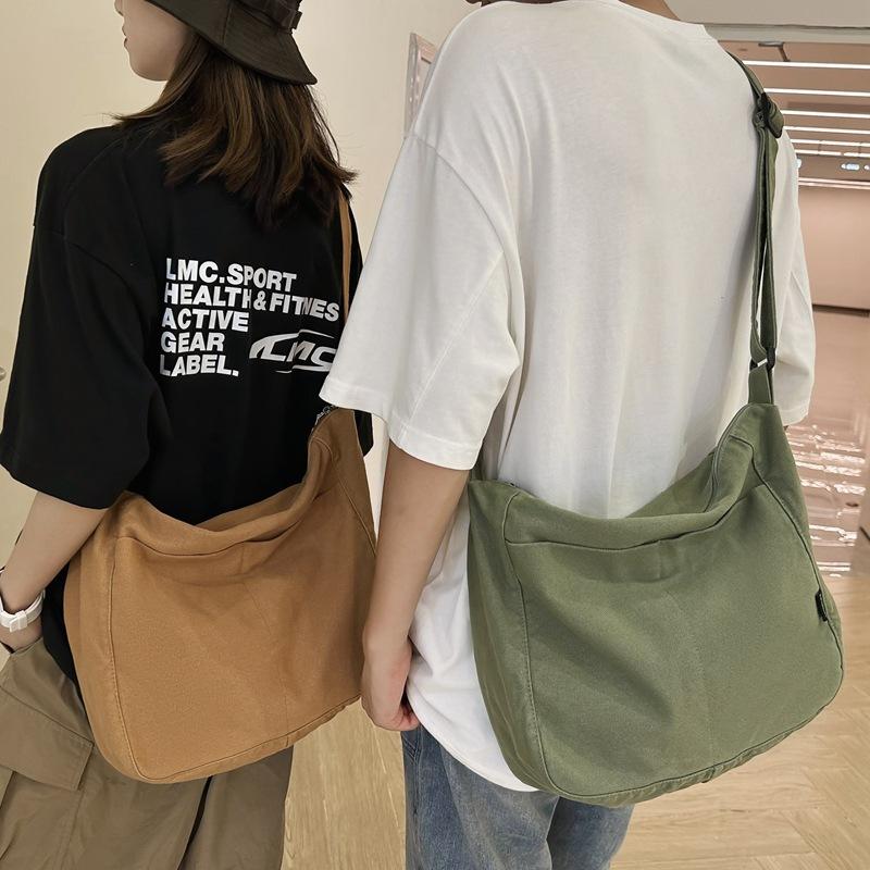 Ulzzang-Túi Vải Bố Thời Trang Hàn Quốc Cho Nam Túi Đeo Vai Sức Chứa Lớn Ins Nhật Bản Đơn Giản Túi Đeo Chéo Túi Đưa Thư Hobo Cho Nam Canvas Bag
