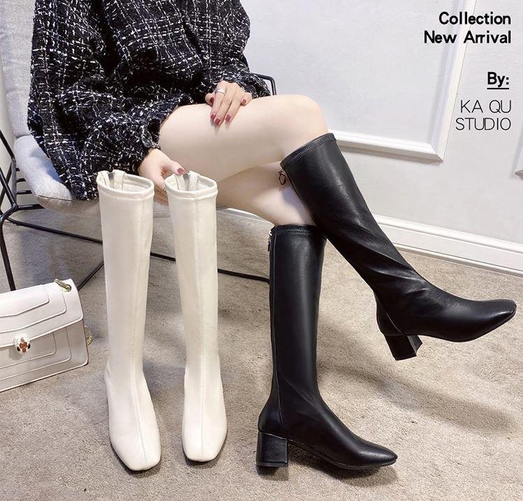 Bốt đùi cao cổ Da mềm khóa sau WOMENSTORY Boots đế vuông 5 cm boot thời trang mùa đông MSY29
