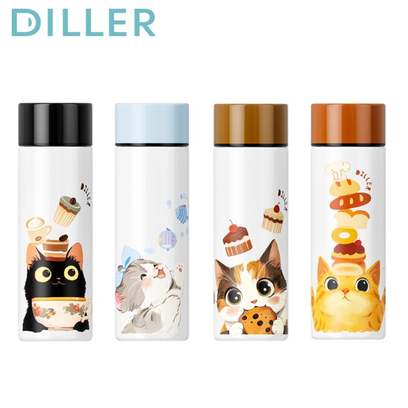 กระติกน้ำร้อนขนาดเล็ก Diller แมว สแตนเลส 316 กระติกน้ำสูญญากาศ 150ml D9399