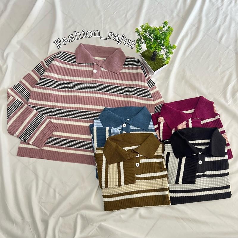 Kalya Polo Crop Lengan Panjang Garis-Garis 4