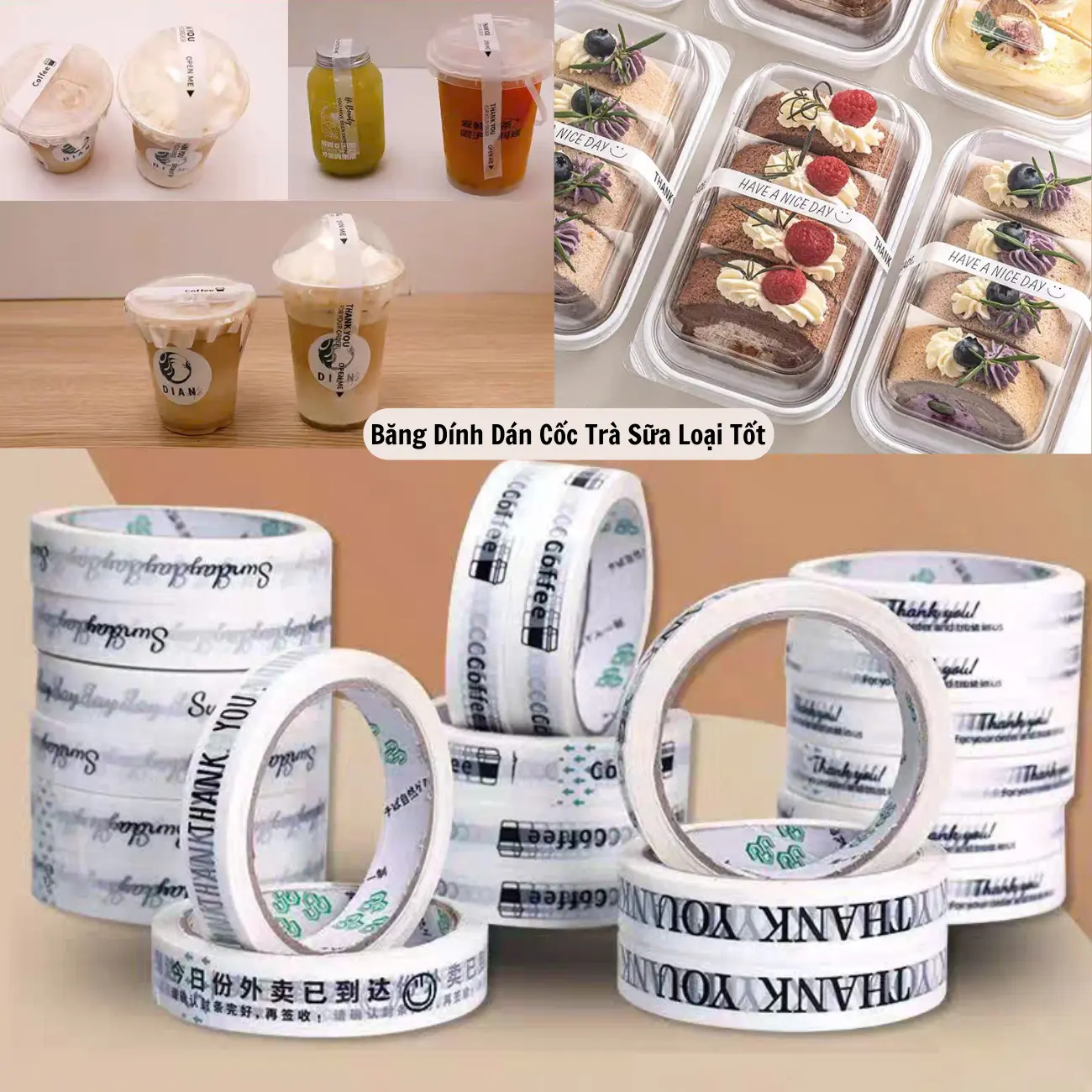 [10 cuộn] Băng keo in chữ THANK YOU dán ly, dán hộp màu nền nổi bật