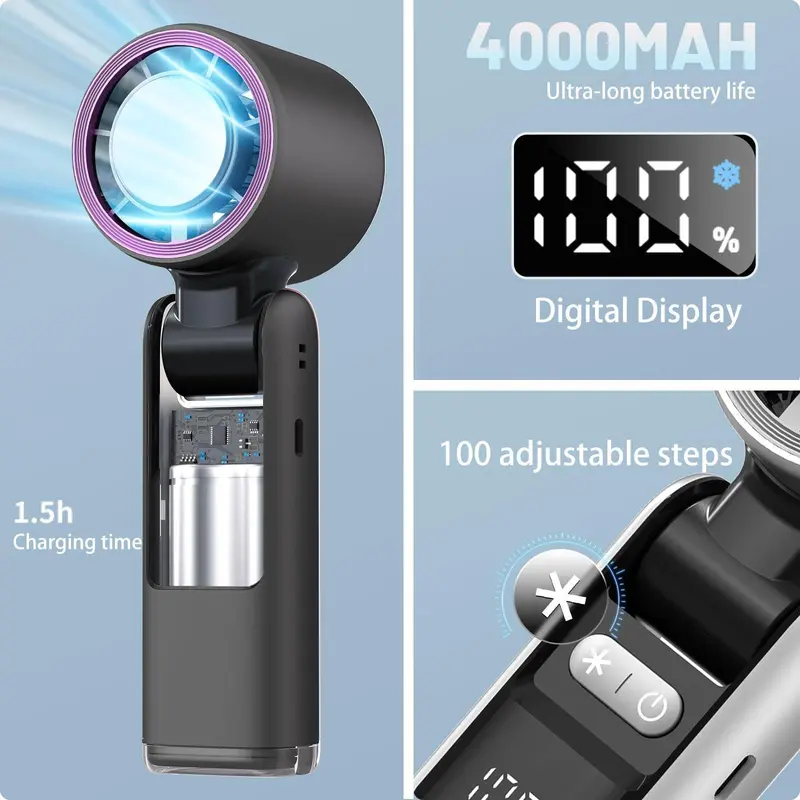 Portable Handheld Turbo Fan, 5 Gear Wind Rechargeable Handheld Fan, Air Turbo Tech Cooling Fan for Outdoor Activities, Travel, Working, Multifunction Cooler, Ventilation 3