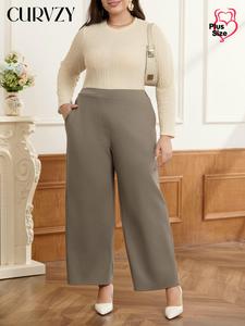 CURVZY Plus Size Patchwork Pocket Jumpsuit, Casual Long Sleeve Jumpsuit for Women, Women's Plus Clothing for Fall & Winter