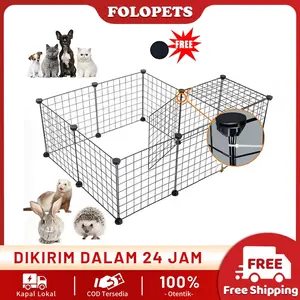 「COD」FOLOPETS Kandang Hewan Lipat 10 PCS Super Kokoh Anti Karat 5 Menit Pasang Bonus Konektor & Tali Bahan Besi Hitam 35x35cm Tangguh Tahan Lama