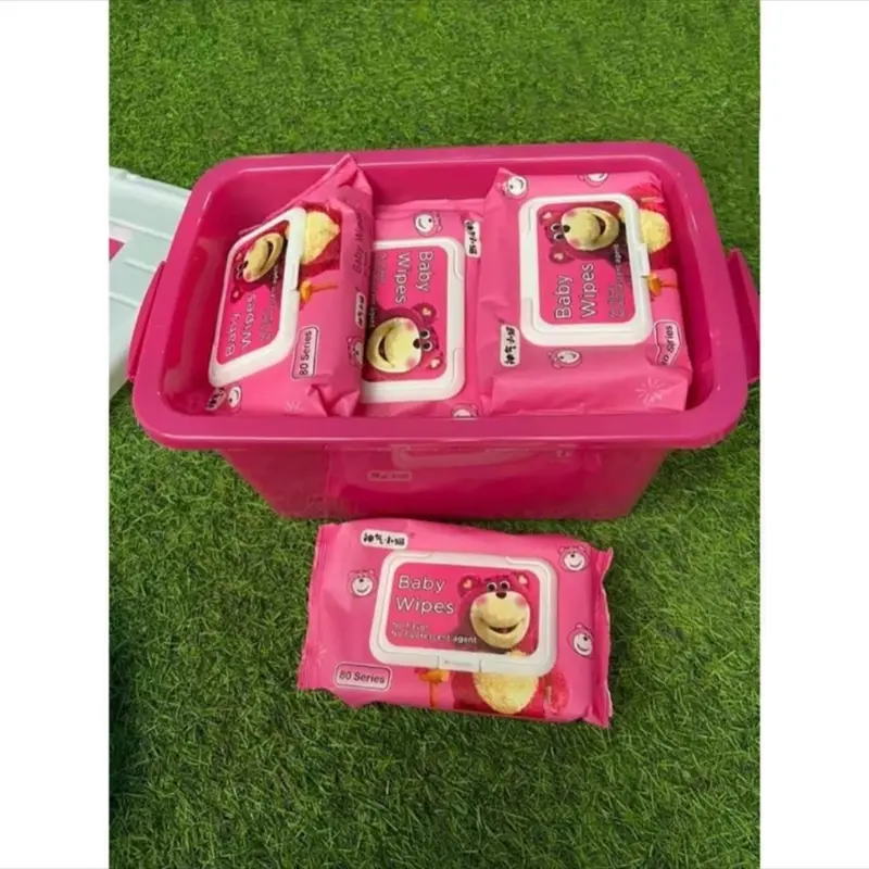 Thùng 10 Gói Khăn Ướt Gấu Dâu Losto Chính Hãng Tặng Kem Thùng Nhựa Đáng Yêu Voi Tiện Lợi Cho Bé 6