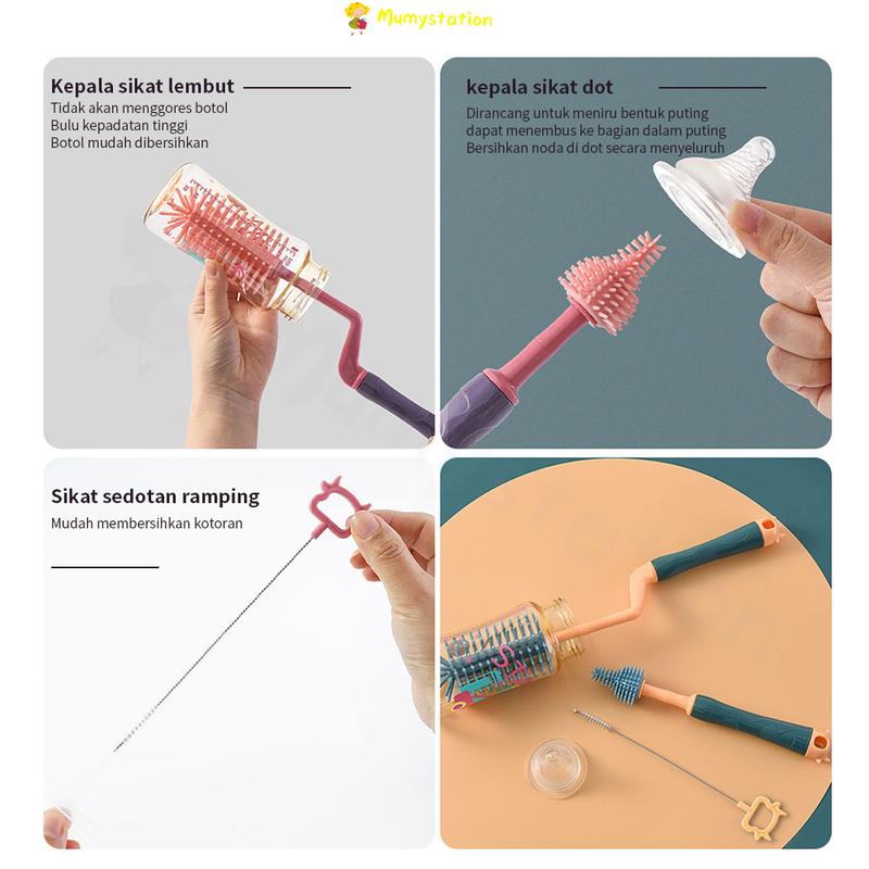 Product Introduction of Sikat Botol Susu Bayi / Pembersih Botol Susu 3in1 Blue Bottle Brush  Pink 19