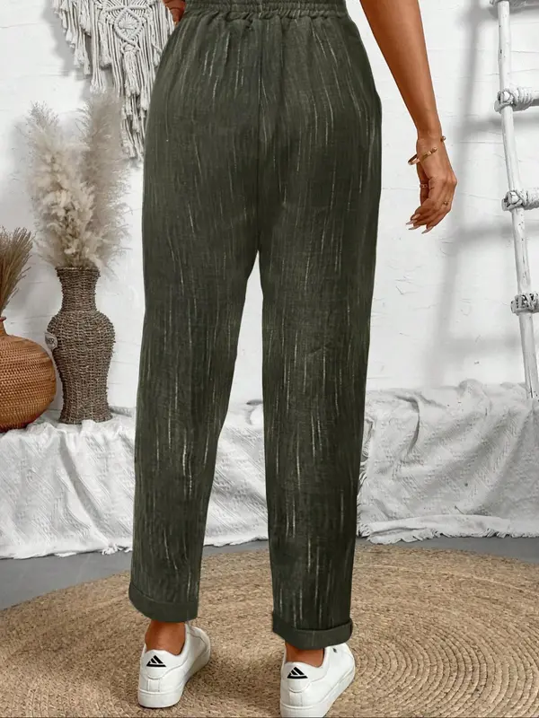 Women's Plain Pocket Drawstring Waist Straight Leg Pants, Casual Comfy Trousers for Everyday Wear, Fashion Ladies Bottoms for All Seasons, Womenswear 5