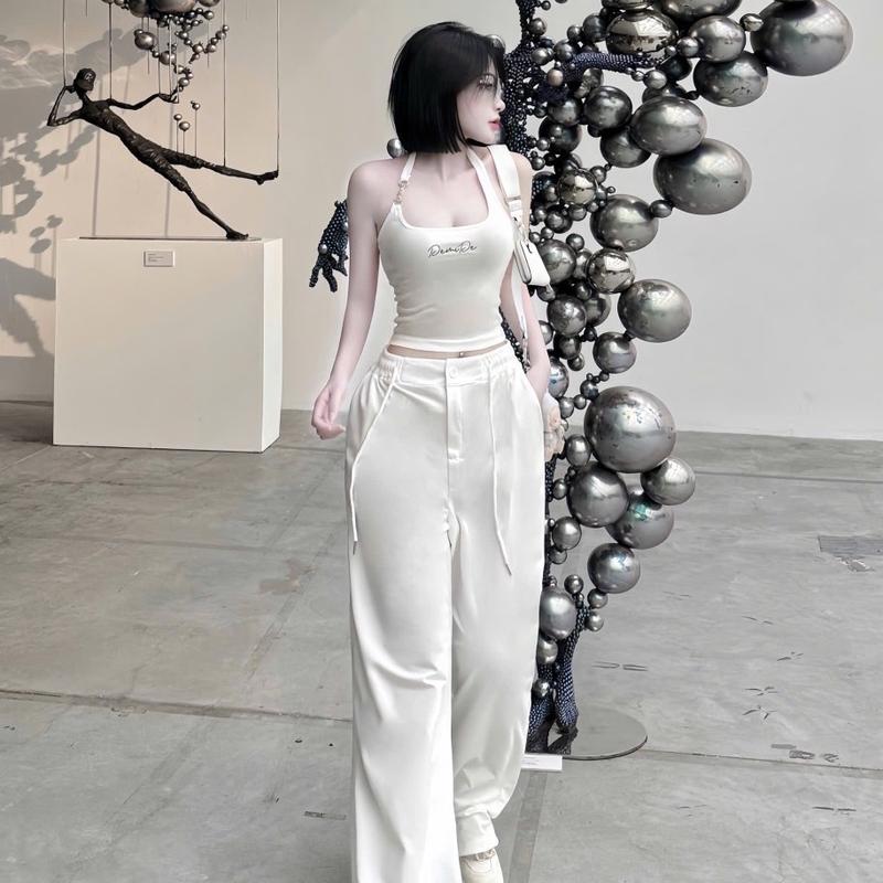 Set áo 2 dây mix quần xuông với 2 tone màu basic Nữ Kem Women Voi Trắng 6