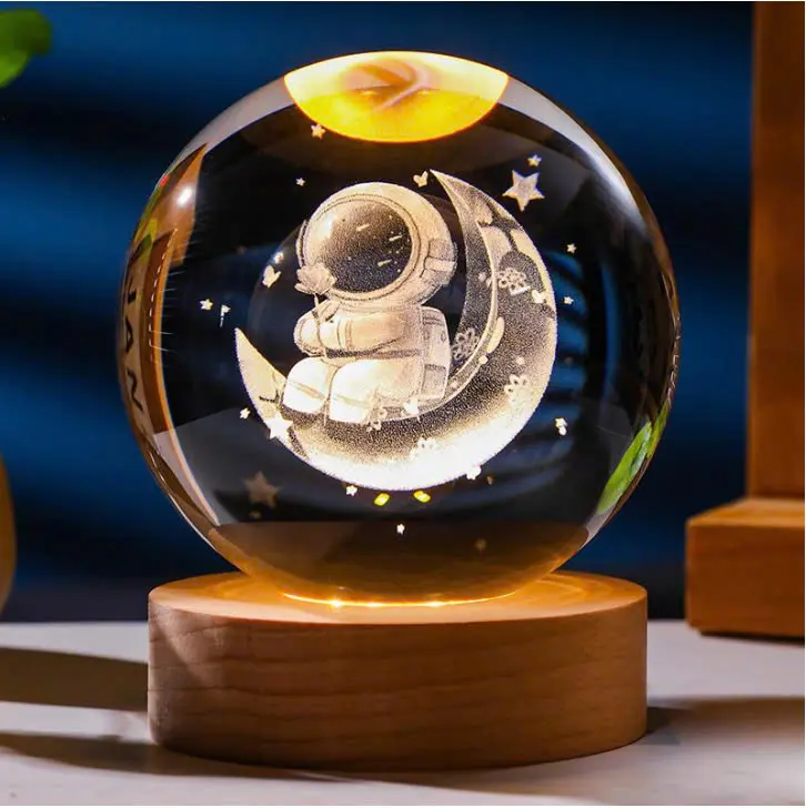 Đèn trang trí chủ đề vũ trụ và hành tinh pha lê 3D, kích thước 6cm-8cm-10cm 5