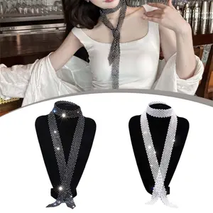 Syal Dasi Wanita Kristal Dasi Fashion Wedding Aksesoris Pesta Rhinestone Chain Rhinestone Belt Dasi Fashion Blingbling Hiasan Dasi