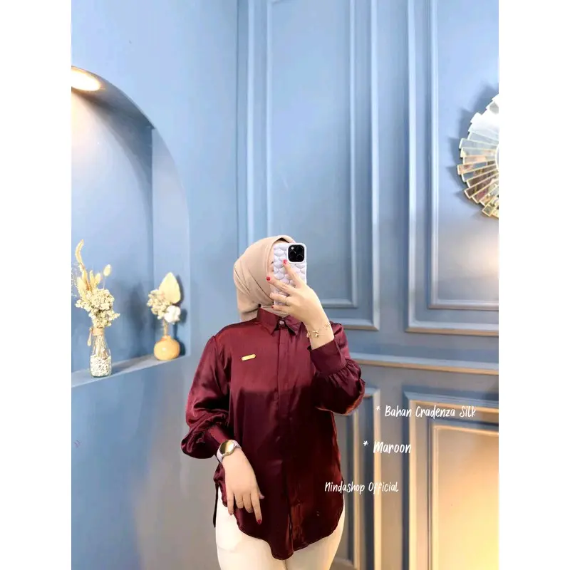 Kemeja shimmer CRADENZA silk grade A.atasan wanita, kemeja wanita lengan panjang Baju Balon 2