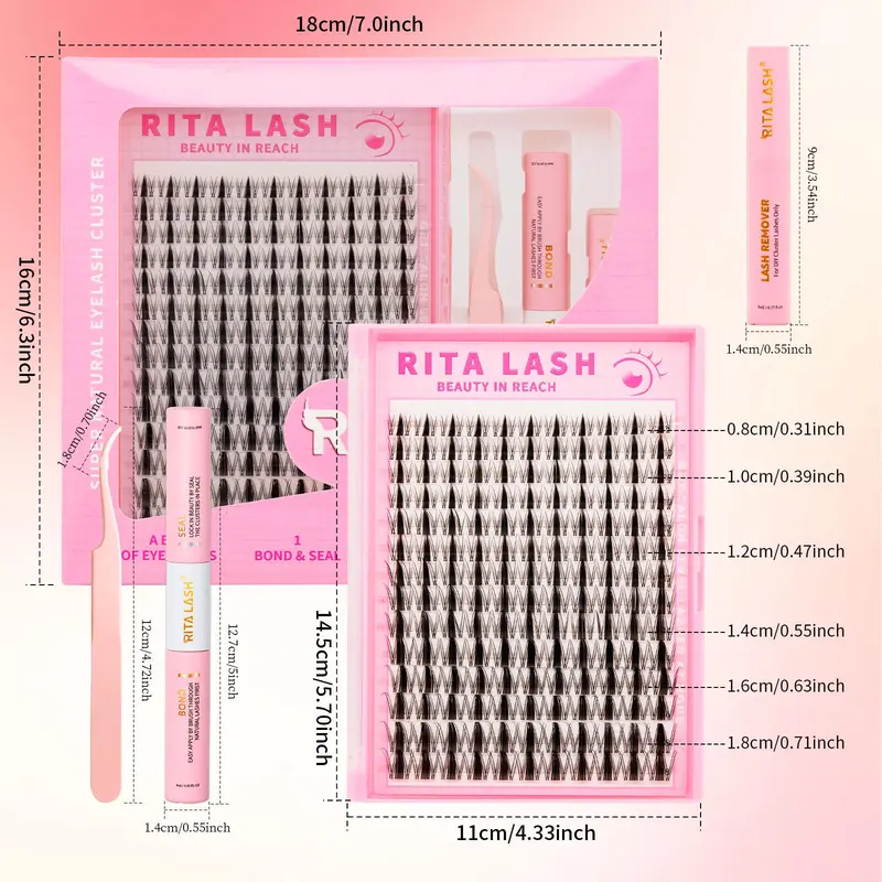 Curl Wispy Individual False Eyelash with Lash & Remover & Tweezers Kit, 1 Box Natural Curling Lash Clusters Kit, Lash Clusters, Full Volume Eyelashes Clusters, Diy Eye Makeup Accessories, Individuals Lashes, Eyelash Extensions, Fake Eyelash, Cosmetic 2