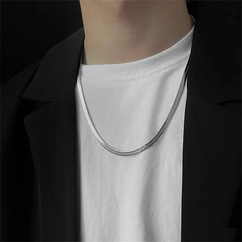 Dây Chuyền Xương Rắn, Chất Liệu Thép Titan Phẳng, Thời Trang, Tối Giản, Cá Tính, Thích Hợp Cho Áo Len Trung Tính 2