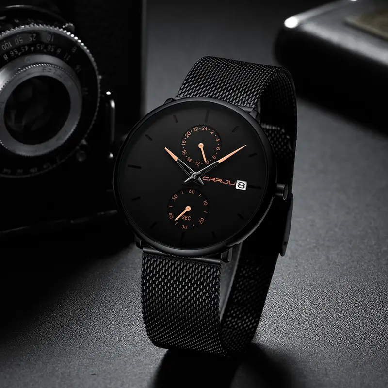 Jam Tangan Pria CRRJU Casual Quartz Analog Mewah Anti Air + Strap Mesh Stainless Steel Jam Tangan Cowok 2265 Watch 7