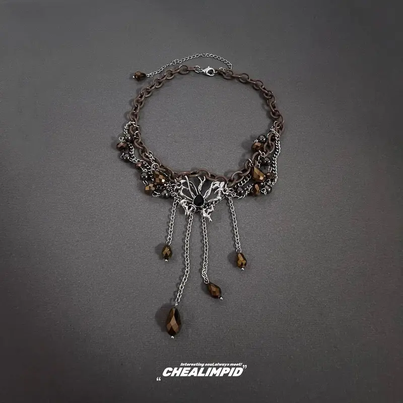 Vòng Cổ Tua Rua Nhiều Lớp, Phong Cách Baroque, Thiết Kế Đặc Biệt Cô Gái Nóng Bỏng Mỹ, Phong Cách Cổ Điển Vòng Cổ Cao Cấp, Dành Cho Nữ, Với Mặt Dây Chuyền Hổ Phách Bướm 5