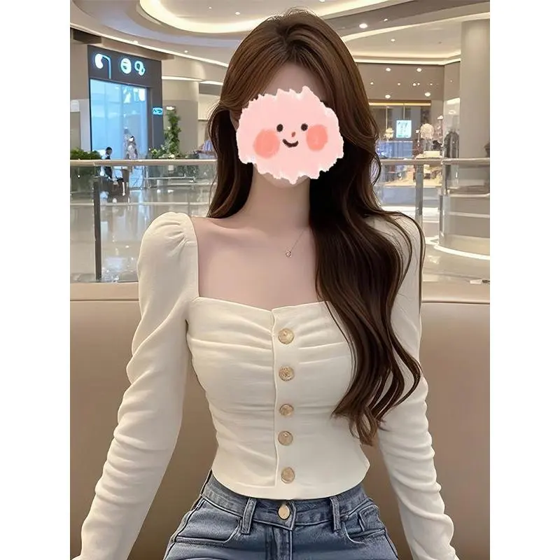 Áo Mặc Trong, Dáng Ôm, Phong Cách Phương Tây, Thiết Kế Sang Trọng Thường Ngày Độc Đáo Cổ Vuông, Thích Hợp Cho Mùa Thu Và Mùa Đông, Áo Thun Dài Tay, Dành Cho Nữ Top Women Cổ Tròn Sơ Mi 3