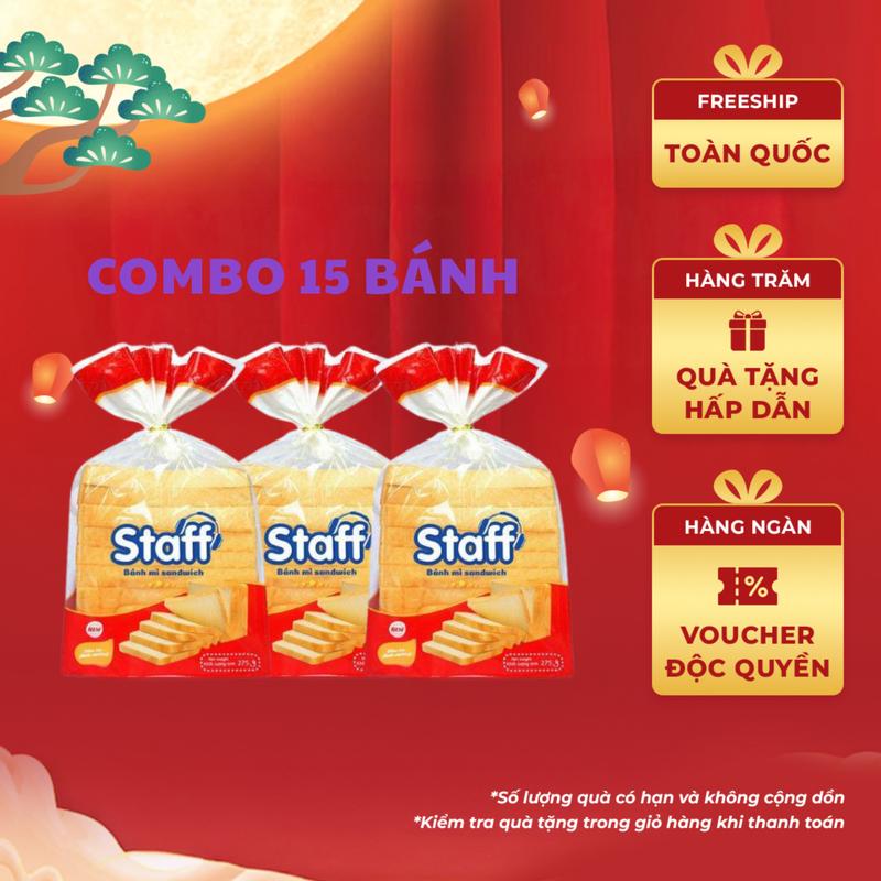 (COMBO 15) 15 túi Staff Bánh mì sandwich lát mềm 275g