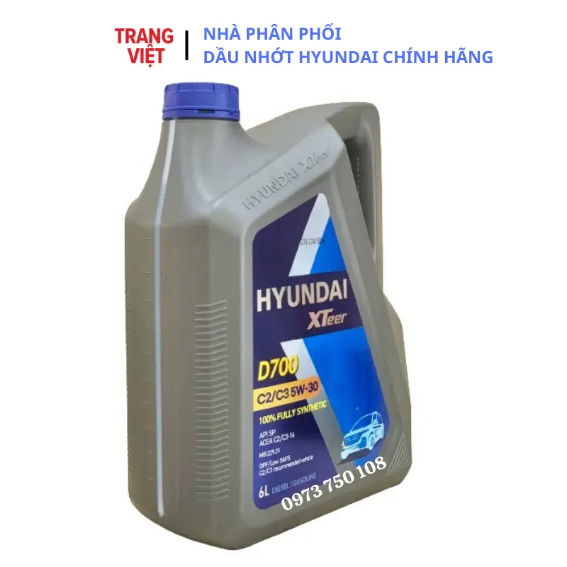 Dầu nhớt ô tô Máy Dầu cao cấp HYUNDAI XTEER D700 C2/C3 5W30_6L - 100% synthetic (tổng hợp toàn phần) 2