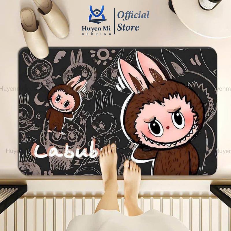 Thảm lau chân thấm nước Huyen Mi Bedding LaBuBu chống trơn trượt nhà tắm 5D hình cute Nhung Cao Su