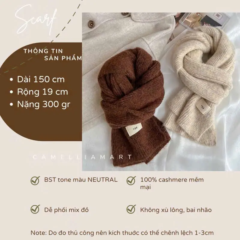 Khăn choàng len dệt kim EGG Korea sáp mềm mại, khăn quàng cổ trơn unisex chất cashmere ấm áp new 2024 3