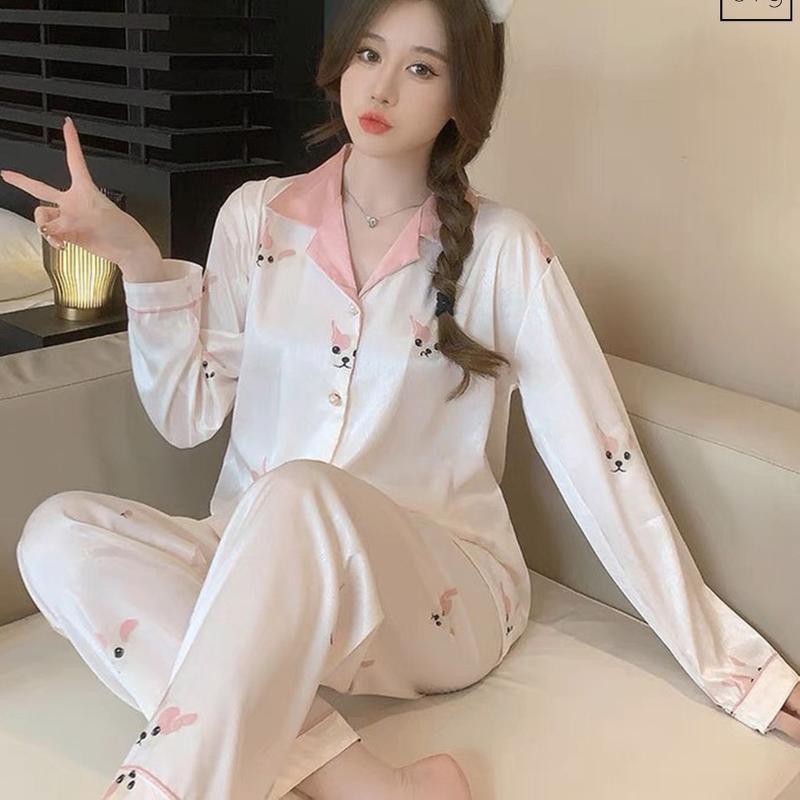 Bộ pijama cộc tay hoạ tiết dễ thương hàng Quảng Châu, bộ ngủ lụa xước cao cấp 6