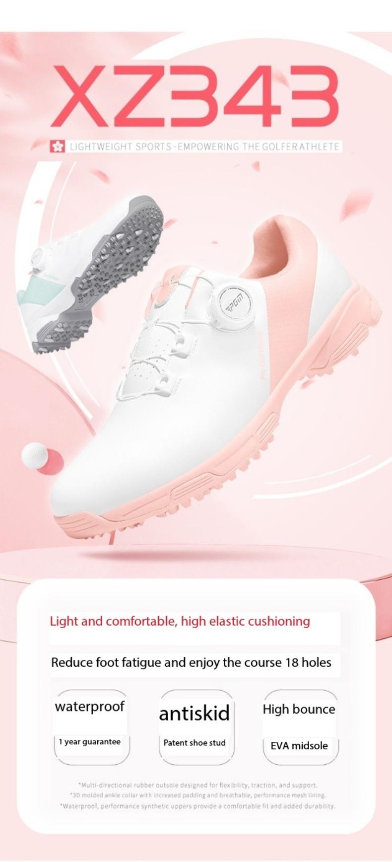Product Introduction of [PGM] Golf Shoe Women's Waterproof Sneakers Anti-Slip Lightweight Knob Comfortable Shock-Absorbing Mid-Sole Nail-Free Shoes Xz343 9