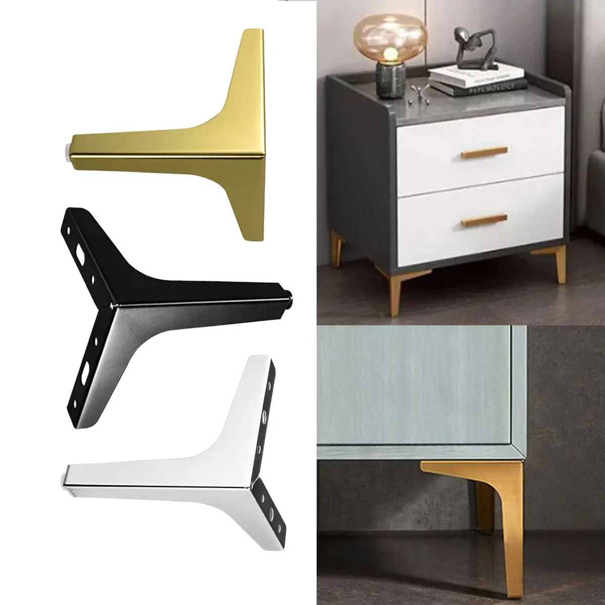 10/15cm Kaki Sofa Besi Segitiga Mudah Dipasang Dan Kokoh,Kaki Furniture Siku T Stainless Hitam, emas, perak, minimal