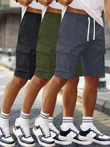 Men's Solid Color Drawstring Waist Cargo Shorts, Regular Fit Casual Comfy Multi-pocket Shorts for Summer, Men's Bottoms for Daily Wear