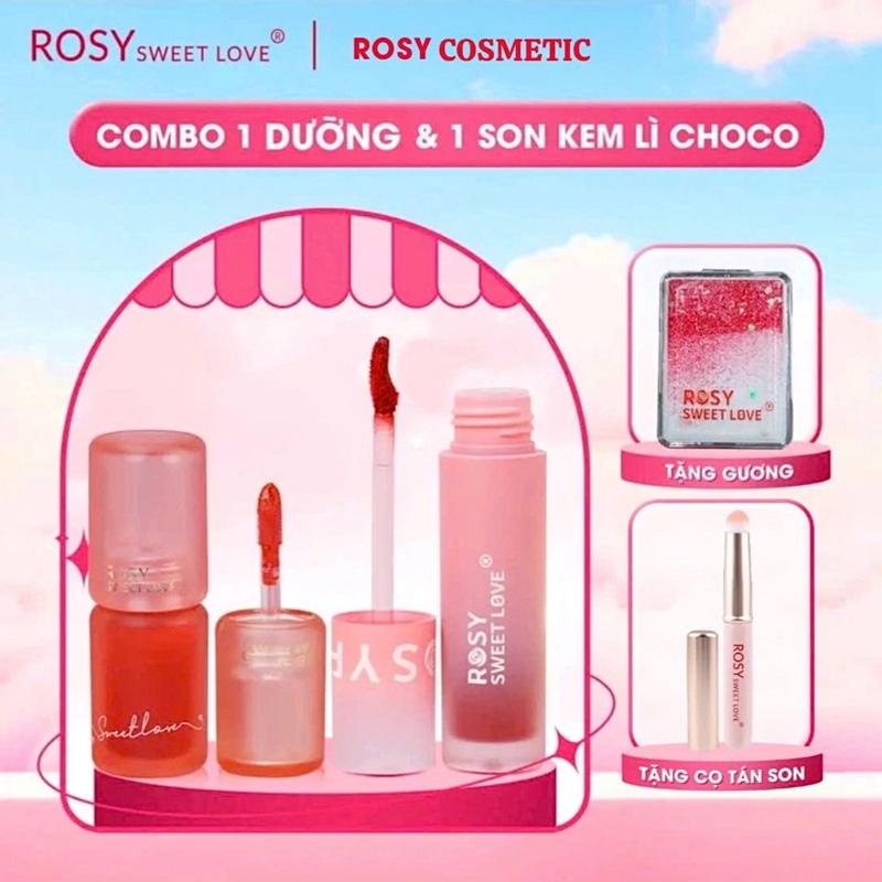 [TẶNG CỌ + GƯƠNG] Combo 1 Son kem lì Rosy Sweet Love Choco Soft Lip Tint 4,8g và 1 Son dưỡng môi Vitamin E đỏ, mềm mịn môi, bền màu, lâu trôi, trang điểm môi, cosmetic Nữ mỹ phẩm Women Son môi Lip Tint