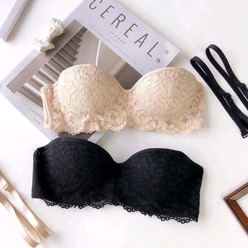 [Loại 1] Áo lót nữ quây ren cao cấp Áo lót quả ngang ren hoa đệm mỏng 1cm 2314  Women Bra Kem